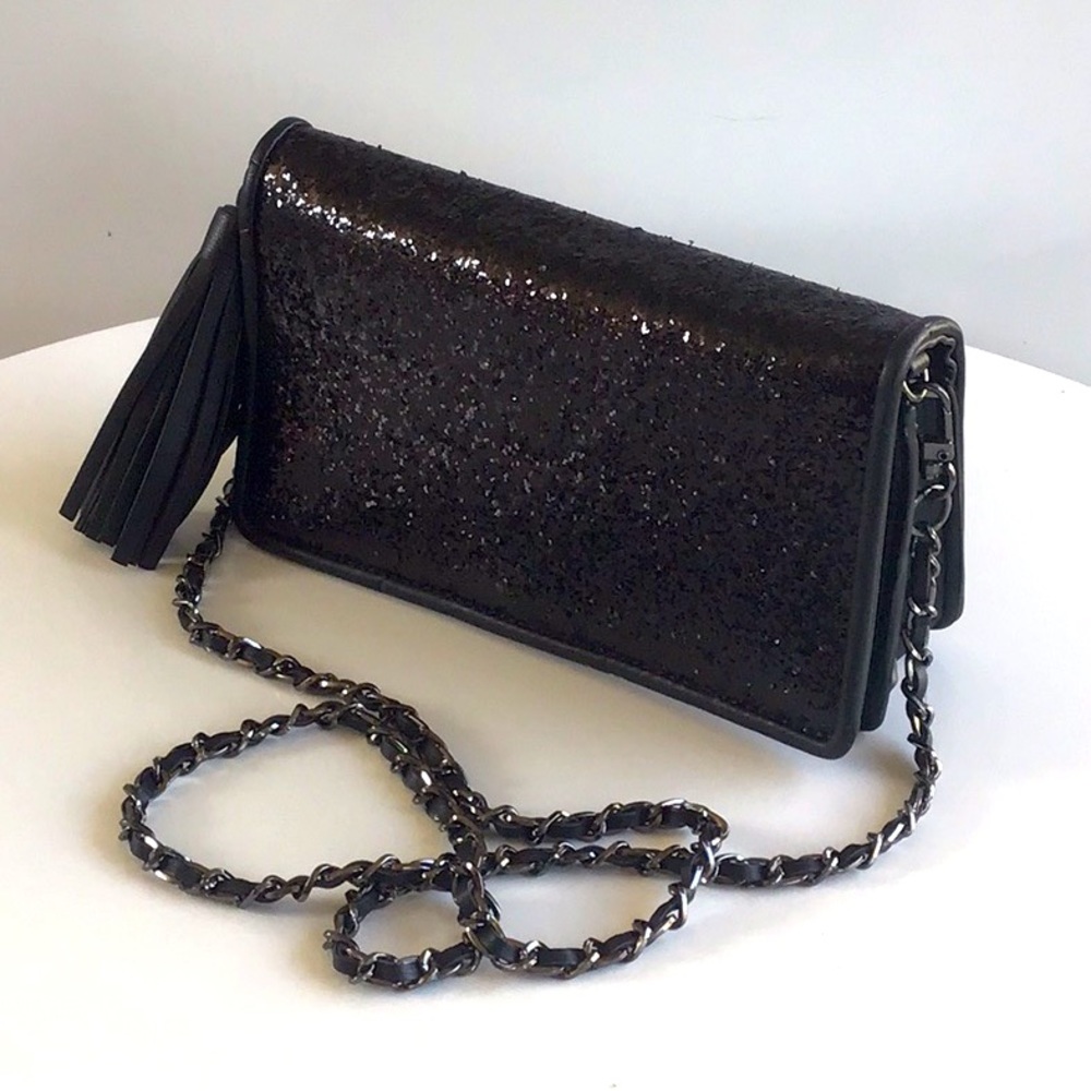 Zara glitter tassel chain black purse